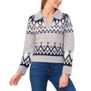 1.‎ State Gray and Black Geometric V-Neck Sweater Size Medium NWT